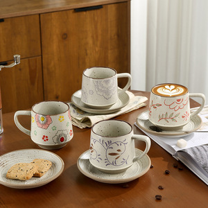 Vintage Terracotta Coffee Cups with Saucers Rustic Ceramic Coffee <b>Mugs</b> for Cafe and Restaurant Wholesale - Product Image 2