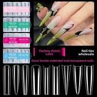 240 Uñas Postizas de Gel Suave Ultrafinas con Cobertura Total, Estilo Francés, Material ABS, Forma de Ataúd Cuadrado, Puntas Cortas