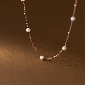 S925 <b>Silver</b> <b>Pearl</b> <b>Necklace</b> for Women Teardrop Shaped Diamond with Lace Fashionable Simple Temperament Model D9085 - Product Image 3