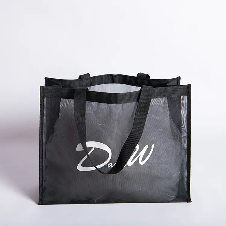 Custom Logo Black Mesh Tote Bag Multi Colors Polyester Shopping Bag for Swimming Use