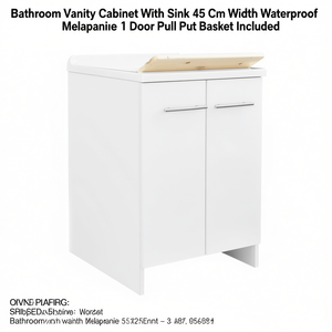 Meuble de salle de bain avec lavabo, largeur 45 cm, mélamine imperméable, 1 porte, panier coulissant inclus - Product Image 3