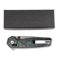 Couteau tactique de poche robuste à lame en acier Damas ODM personnalisée, manche en fibre de carbone, verrouillage Crossbar Lock, pointe tombante, pour transport profond