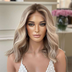 วิกผมสั้นบ๊อ<span class=keywords><strong>บ</strong></span>ลูกไม้สไตล์ยุโรปสำหรับผู้หญิงวิกผมด้านหน้าเป็น<span class=keywords><strong>ลอน</strong></span><span class=keywords><strong>สี</strong></span><span class=keywords><strong>ทอง</strong></span>สีไฮไลต์ธรรมชาติ - Product Image 6