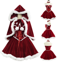 Costume de cosplay de demoiselle d'honneur de Noël mignon, robe rouge en polyester pour femmes, taille plus, fête de Noël, marque YUZI