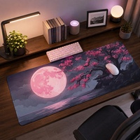 Tapis de Souris XXL en Caoutchouc Naturel, Motif Fleur de Cerisier Pleine Lune, pour Gamer, Impression à la Demande, Tapis de Bureau PC