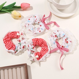 Grande élastique à cheveux décontractée faite à la main, avec nœud en dentelle et motif fraise, style champêtre, haut de gamme, pour <span class=keywords><strong>chignon</strong></span> - Product Image 3