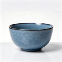 Service de table rond en grès EKA avec glaçure réactive bleue, bord foncé, style Wabi-sabi, vaisselle en céramique pour la maison et l'hôtellerie (assiettes et bols)