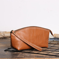 Nouvel Arrivage : Porte-monnaie Pochette Femme en Cuir Véritable avec Fermeture Éclair, Organisateur en Cuir Tanné Végétal
