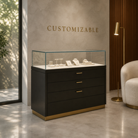 Vitrine de présentation de bijoux sur pied personnalisable, en verre, acier inoxydable et bois, avec éclairage LED, pour magasin de détail
