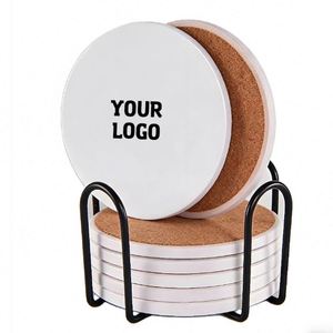 Sous-verres ronds absorbants en pierre 2025 avec support en liège, élégants sous-verres en bois anti-déversement - Product Image 1