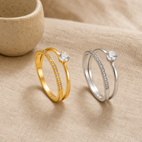 Bague D&P Jewelry en acier inoxydable plaqué or 18 carats, double couche, zircon cubique, étanche, pour femme, à bande fendue, empilable