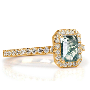 Dernières bagues de créateur légères en or pur, diamant de laboratoire, agate mousse, haute collection avec sertissage à bélière pour mariages - Product Image 1