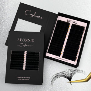 Abonnie - Bandejas de Pestañas de Fibra PBT Coreana en Negro Mate Intenso, Extensiones de Pestañas de Cachemira en Negro Mate, Marca Privada - Product Image 1