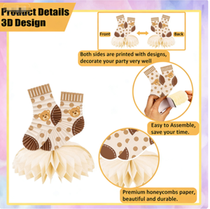 DAMAI En gros Centre de table en papier nid d'abeille pour baby shower et révélation du sexe, thème ours en peluche - Product Image 4