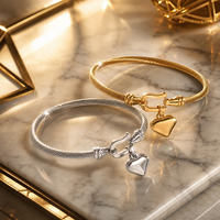 Bracelet unisexe en acier inoxydable plaqué or 18 carats avec breloque cœur en fil métallique, accessoire de mode pour mariage et demoiselle d'honneur