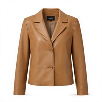 Veste en cuir véritable pour femme, blazer en peau de mouton, coupe courte et régulière, boutonnée sur le devant, pour l'automne et l'hiver