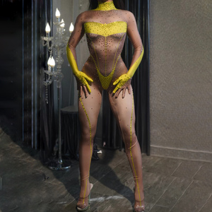 NOVANCE Combinaison Femme 2023 Diamants Sexy Bodycon Spandex Jaune Barboteuses Bar Sets Club Wear Performance Body pour Bar de Scène