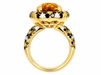 Bague de mariage en or 18 carats avec citrine ovale fantaisie, diamants naturels et saphirs multicolores, sertie de diamants noirs et bruns, bijoux fins