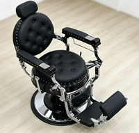 Fauteuil de Barbier Hydraulique Inclinable de Luxe au Design Rétro avec Rivets, Mobilier Robuste pour Salon de Coiffure
