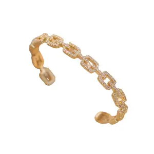 Fashion Zircon Chain Jewelry Bangles 18k Gold Plated Adjustable Open Diamond Bracelet