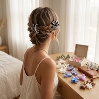 Set Jepit Rambut Motif Bunga Marmer, Jepit Rambut Persegi Panjang, Aksesori Bunga untuk Penggunaan Sehari-hari Wanita