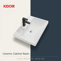 Lavabo de Porcelana Rectangular Moderno KIDOIR, Lavabo de Baño con Encimera, Ahorro de Espacio, Fácil de Limpiar, 4 Tamaños