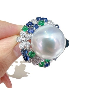 Anillo de Lujo de Primavera/Verano con Perla Natural Redonda de 14-15 mm, Comparable a la Perla Blanca Australiana, Estilo Francés, Ligero y Nuevo - Product Image 5