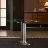Table d'appoint ronde en verre trempé Bauhaus, verre extra clair, table ronde minimaliste pour petite maison