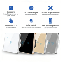 Interrupteurs muraux intelligents WiFi ABS 10A avec cadre en aluminium, contrôle via l'application Smart Life, compatibles Alexa, panneau en verre trempé