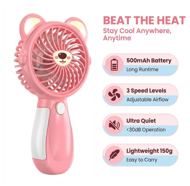 Electric Power Portable Mini Handheld Fan 3 Speeds Battery Rechargeable Handheld Fan for Desktop Car & Hotel Use