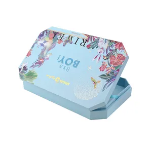 Kit de boîte d'emballage en carton personnalisée bleue faite à la main boîte cadeau à clapet de beauté à aimant