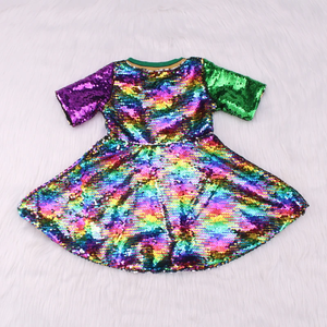 Nuovo Design Mardi Gras Abito Boutique per bambini <span class=keywords><strong>Vestiti</strong></span> con paillettes a 7 anni con applicazioni a manica corta - Product Image 3