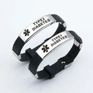Gelang peringatan medis silikon Stainless Steel, hadiah perhiasan untuk alergi <span class=keywords><strong>Diabetes</strong></span>-pesona Fashion pria wanita - Product Image 6