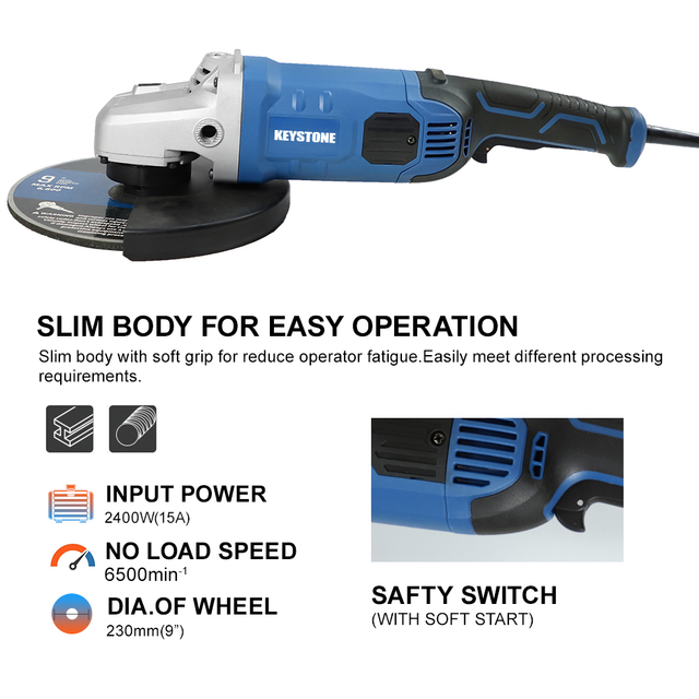 Metal Cutting Tool Variable Speed 2400W 230mm Electric Angel Grinder