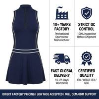 Vestido de Golf y Tenis Haoxichen para Mujer, Color Azul Marino, con Cuello de Cierre de Cremallera, Falda Plisada, Shorts Integrados, Secado Rápido, Venta al Por Mayor OEM