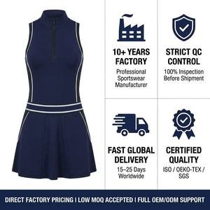 Vestido de Golf y Tenis Haoxichen para Mujer, Color Azul Marino, <span class=keywords><strong>con</strong></span> Cuello de Cierre de Cremallera, <span class=keywords><strong>Falda</strong></span> Plisada, Shorts Integrados, Secado Rápido, Venta al Por Mayor OEM - Product Image 4
