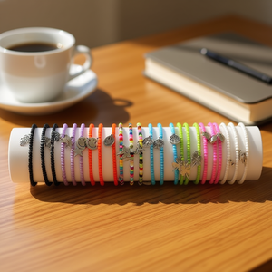 Bracciale in Acciaio Inossidabile con Perline Monocolore e Cordoncino Elastico PULSERA TUBO - Product Image 2