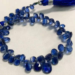 Perles de pierre de cyanite naturelle bleue facettée en forme de poire, qualité AAAAA, 8 pouces, super scintillantes, 4,5 mm de long, 10 mm de large, pour bijoux DIY - Product Image 1