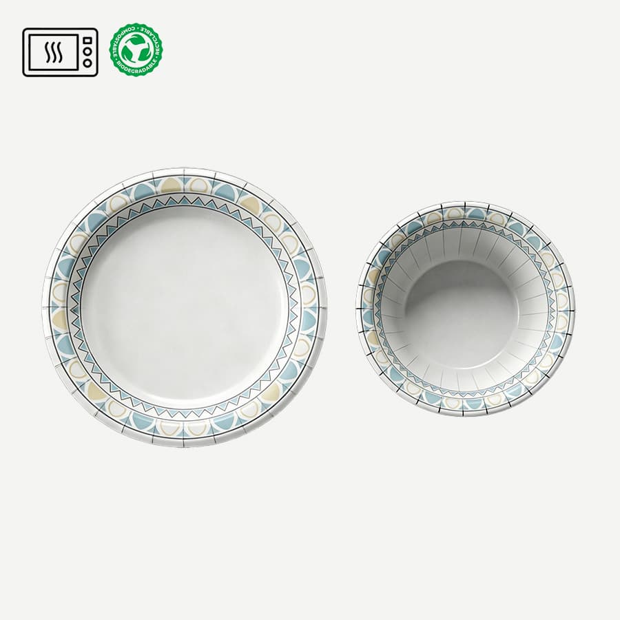 Nordic Style Custom PE Coating Biodegradable BPA Free Microwave Safe Camping Party 6 12 Inch Disposable Paper Plates & and Bowls