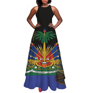 Abiti Tradizionali Haitiani Eleganti Abiti Estivi da Club e Festa Aderenti Senza Maniche Lunghi con Bandiera Haitiana per Donne - Product Image 1