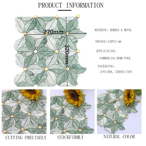 Mosaicos de Metal y Mármol para Agua, Mosaicos de Girasol de Acero Inoxidable, Mosaicos de Metal Dorado y Piedra <span class=keywords><strong>Verde</strong></span> - Product Image 2