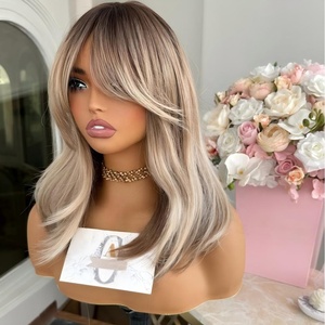 Parrucca Frontale in Pizzo 13x4 <span class=keywords><strong>Biondo</strong></span> <span class=keywords><strong>Cenere</strong></span> Ombré, 100% <span class=keywords><strong>Capelli</strong></span> Umani con Cuticole Allineate, Onda Naturale, Pre-Piumata - Product Image 3