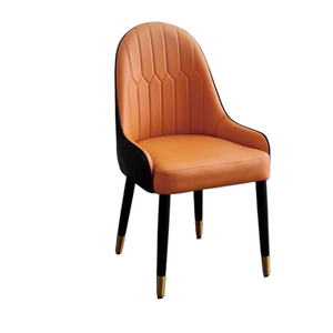 <span class=keywords><strong>Chaise</strong></span> de salle à manger en bois et cuir orange à dossier haut de conception nordique moderne personnalisée pour restaurants - Product Image 1