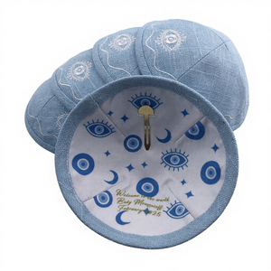 Kipá Judía Personalizada con Logotipo Bordado Plano en Hebreo Azul para Adultos y Niños, Kipá Israelí Étnica para Bar Mitzvá - Product Image 4