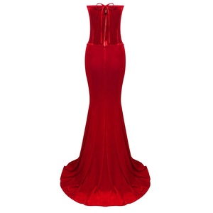 Hot Sexy Red Two Piece Evening Party Prom Vestidos Sweetheart Neckline Corpiño para combinar con el vestido <span class=keywords><strong>de</strong></span> sirena <span class=keywords><strong>de</strong></span> terciopelo - Product Image 3