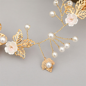 Peignes à cheveux doubles en alliage d'or avec feuilles, strass et perles, bandeau pour mariée, accessoires de <span class=keywords><strong>mariage</strong></span>, bijoux de mariée - Product Image 4