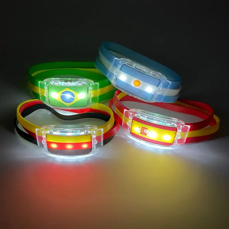 Fans Cheering LED Country Flag Bracelet LED Light Silicone Wristband Customized LED National Flag Bracelet For World Cup