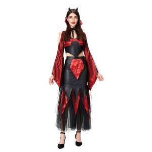 Costume de Reine Vampire d'Halloween pour Femmes, Robe Longue Gothique Sexy Rouge et Noire en Polyester, Tenue de Cosplay pour Fête et Spectacle Scénique MS - Product Image 3