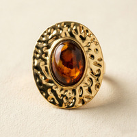 Retro Ovaler Ring aus Vergoldetem Edelstahl mit Harzeinlage, Übergroß mit Hochwertigem Gehämmertem Texturdesign, Damenring
