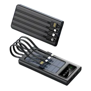 Power bank portabel pengisian daya cepat 10000mah 5V2A, catu daya kabel bawaan dengan tampilan LED
